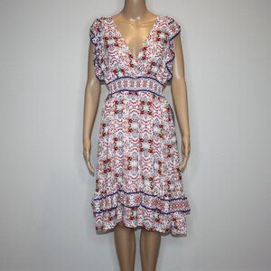 Max Studio Women's Ruffle Sleeve Print Smocked Waist Dress size Large NWT $138
